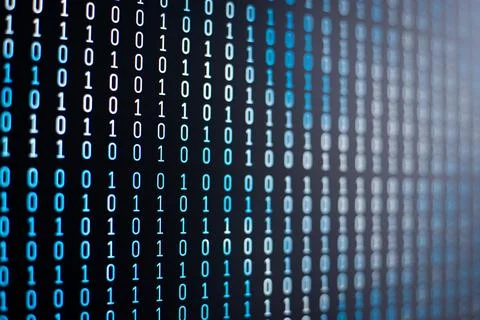 Binary code of different colours on computer screen 写真素材