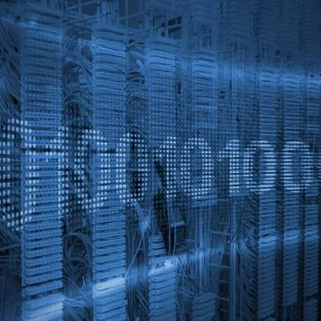 Binary code on digital screen against view of data technology イラスト素材