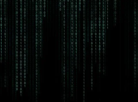 Binary code in digital space. 1s and 0s on black background 스톡 일러스트