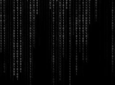 Binary code in digital space. 1s and 0s on black background Stock Illustration