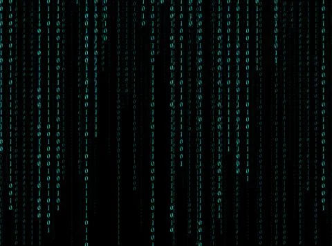 Binary code in digital space. 1s and 0s on black background Stock Illustration