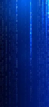 Binary code digital technology background with glowing blue data streams Ilustración de archivo