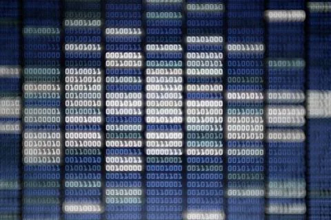 Binary code on display screen. white blue light green colors number one and z Stock Photos