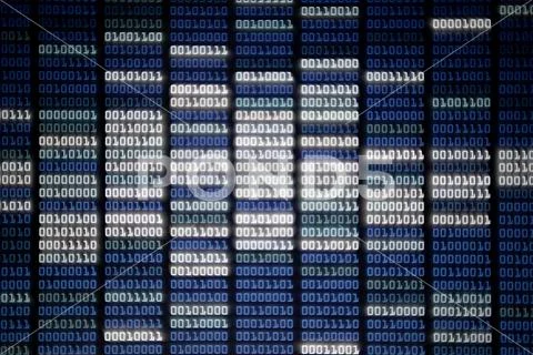 Binary code on display screen. white blue light green colors number one and z Stock Photos
