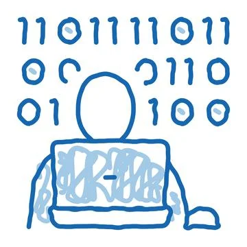 Binary code doodle icon hand drawn illustration Illustrazione stock