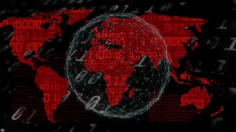 Binary code drifting diagonal starting wireframe globe rotating and nodes Stock Footage 334729098