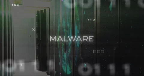 Binary code drifting initiating MALWARE building circuit lines animating Stock Footage 317228237