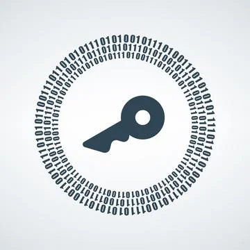 Binary code encryption numbers and special symbols with the key as symbol of イラスト素材