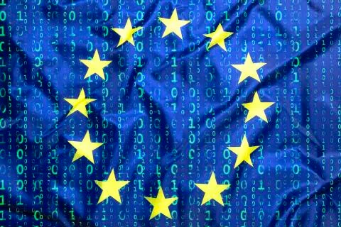 Binary code with European Union flag 库存照片