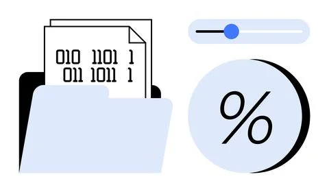 Binary Code Files in Open Folder with Percentage Symbol and Slider Indicator 스톡 일러스트