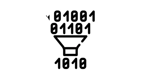 Binary code filtration black icon animation Stock Footage 156649423