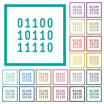 Binary code flat color icons with quadrant frames Stock Illustration