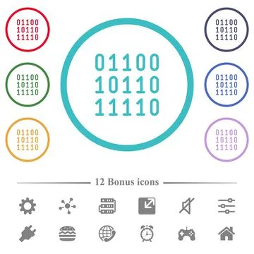 Binary code flat color icons in circle shape outlines Stock Illustration