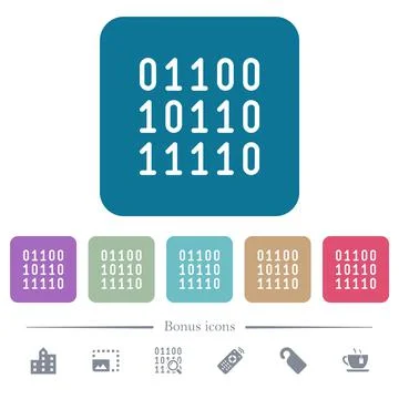 Binary code flat icons on color rounded square backgrounds Illustrazione stock