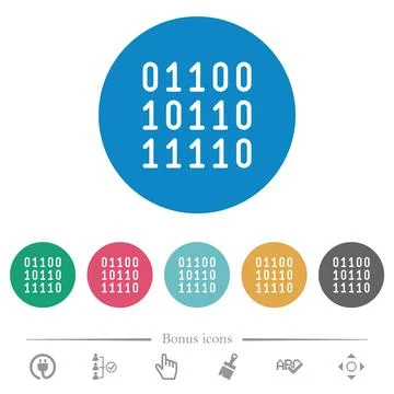 Binary code flat round icons Illustrazione stock