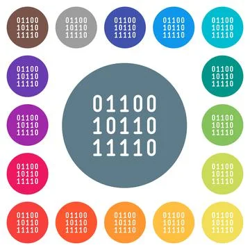 Binary code flat white icons on round color backgrounds Stockillustratie