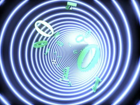 The binary code flies in a shone tunnel 스톡 일러스트