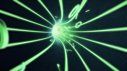 Binary code flies in the wire internet cables 3d illustration イラスト素材