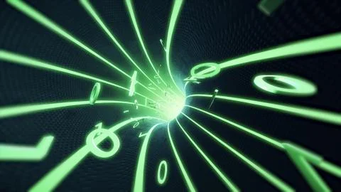 Binary code flies in the wire internet cables 3d illustration Stockillustratie