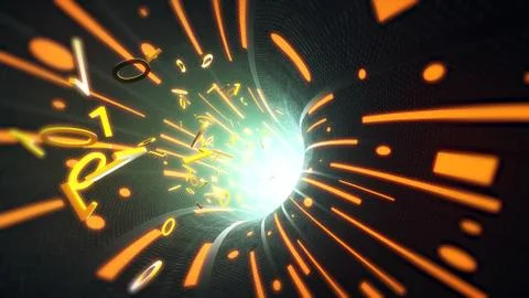 Binary code flies in the wire internet cables 3d illustration Stock Illustration