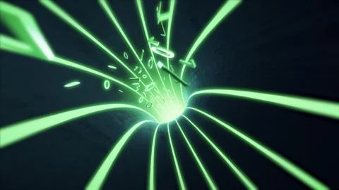 Binary code flies in the wire internet cables 3d illustration Illustrazione stock