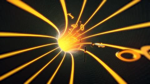 Binary code flies in the wire internet cables 3d illustration Illustrazione stock