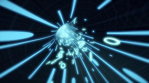 Binary code flies in the wire internet cables 3d illustration イラスト素材