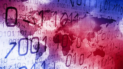 Binary code flowing motion design animation with digital background and world Stock Footage 246180356