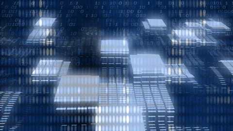 Binary code flowing over 3D circuit board design with digital animation 库存影片 303505579