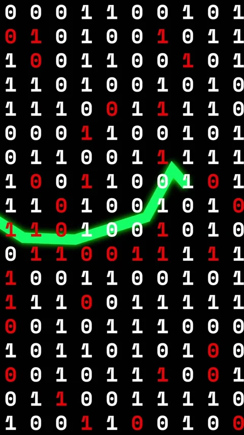 Binary code with fluctuating graph animation over black background 스톡 동영상 343615864