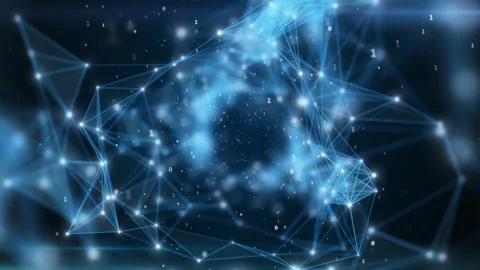 Binary code flying in an abstract technological tunnel with a geometric surface Stock Footage 92441964