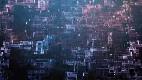 Binary code forming futuristic digital background with glowing squares 스톡 사진