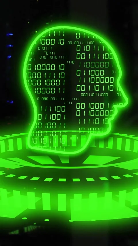 Binary code forming human head over digital data processing in green animation Stock-Footage 343682641