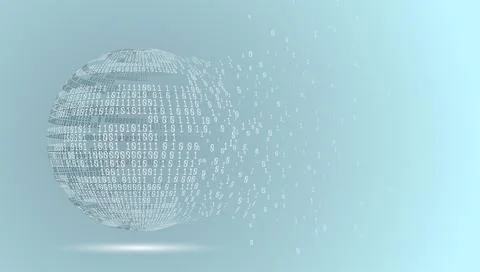 Binary code globe. Technology planet. Big data. Global network. Artificial Stock Illustration