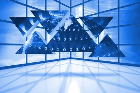 Binary code graphic on abstract screen in room Stock Illustration