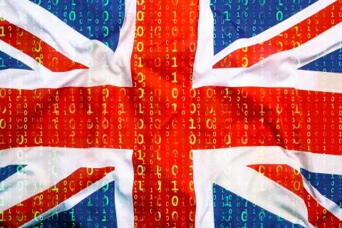 Binary code with Great Britain flag, data protection concept Foto stock