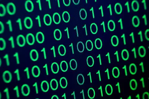 Binary code green blue digital color on black background with zoom effect for 库存照片