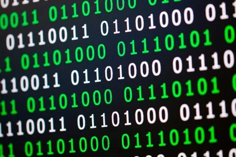 Binary code green blue digital color on black background with zoom effect for 스톡 사진