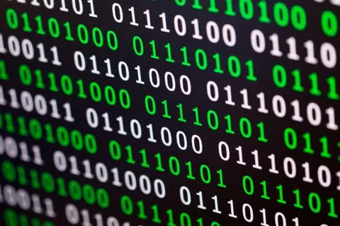 Binary code green blue digital color on black background with zoom effect for 库存照片