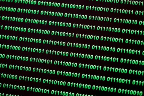 Binary code green blue digital color on black background with zoom effect for Stock Photos