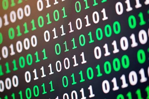 Binary code green blue digital color on black background with zoom effect for 写真素材