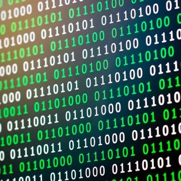 Binary code green blue digital color on black background with zoom effect for Stock Photos