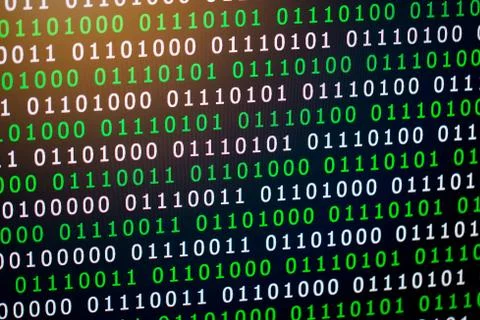 Binary code green blue digital color on black background with zoom effect for 写真素材