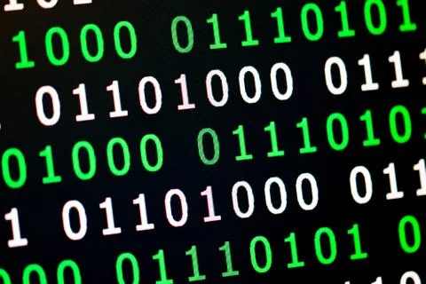 Binary code green blue digital color on black background with zoom effect for 스톡 사진