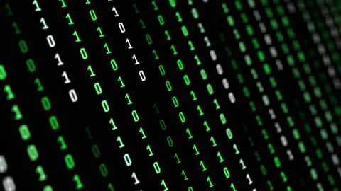Binary code green digits move at black animation Stock Footage 202324634