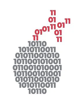 Binary code grenade cyber warfare 2D illustration concept Illustrazione stock