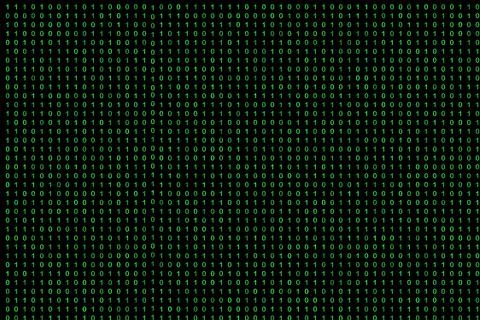 Binary code grid from bright green digits on black background, matrix style b Stock Illustration