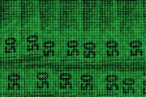 Binary code grid from bright green numbers on the background of euro banknote イラスト素材