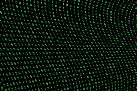 Binary code grid from bright green digits on black background, matrix style b Stock Photos