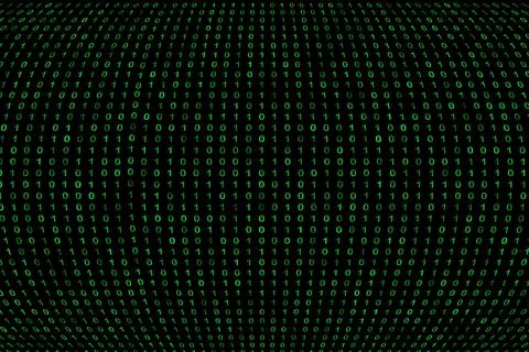 Binary code grid from bright green digits on black background, matrix style b Stock Photos
